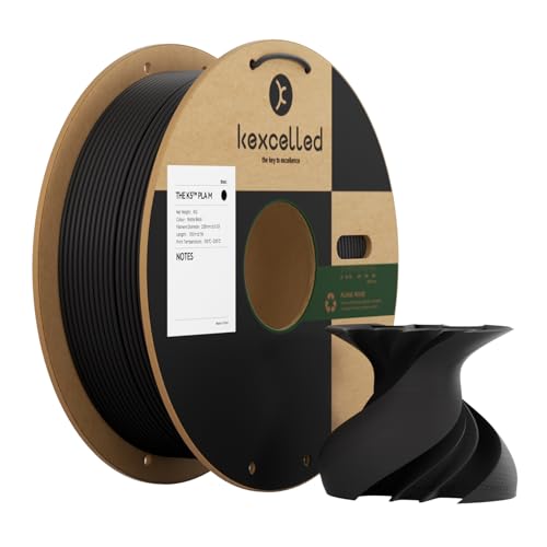 kexcelled 2,85 mm Matte PLA Filament +/- 0,03 mm, 3D Drucker Filament, Matt Effekt, Glanzfreie Farbe, 1 kg Spule (2,2 lbs), Passend für die Meisten FDM-Drucker, Ordentliche Wicklung, Schwarz von kexcelled