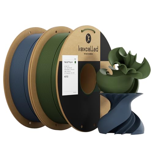 kexcelled Matte PLA Filament 1,75 mm, 2 Pack, Papprolle, 3D Drucker Filament +/- 0,03 mm, 2 kg Spule (4,4 lbs), PLA Bundle, Glanzfreie Farbe, Matt Textur, Marine Blau und Olivgrün von kexcelled
