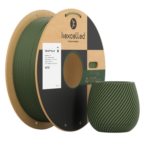 kexcelled Matte Olivgrün PLA Filament 1,75 mm +/- 0,03 mm, Glanzfreie Farbe, Matt Textur, 3D Drucker Filament, 1 kg Spule (2,2 lbs), Passend für die Meisten FDM Drucker von kexcelled