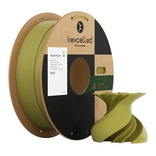 kexcelled Matte PLA Filament 1,75 mm +/- 0,03 mm, Glanzfreie Farbe, Matt Textur, 3D Drucker Filament, 1 kg Spule (2,2 lbs), Passend für die Meisten FDM Drucker, Ordentliche Wicklung, Senfgrün von kexcelled