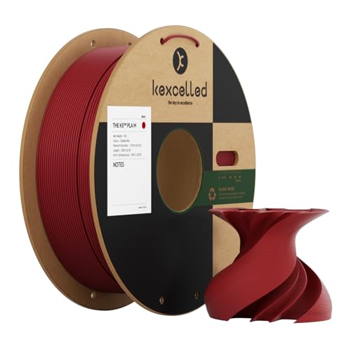 kexcelled Matte PLA Filament 1,75mm +/- 0,03mm, Glanzfreie Farbe, Matt Textur, 3D Drucker Filament, 1kg Spule (2,2lbs), Passend für die Meisten FDM-Drucker, Verbesserte Ordentliche Wicklung, Kirschrot von kexcelled