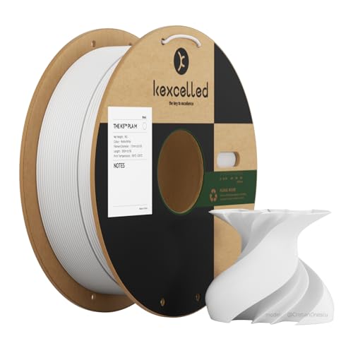 kexcelled Matte PLA Filament 1,75 mm +/- 0,03 mm, Glanzfreie Farbe, Matt Textur, 3D Drucker Filament, 1 kg Spule (2,2 lbs), Passend für die Meisten FDM Drucker, Ordentliche Wicklung, Weiß von kexcelled