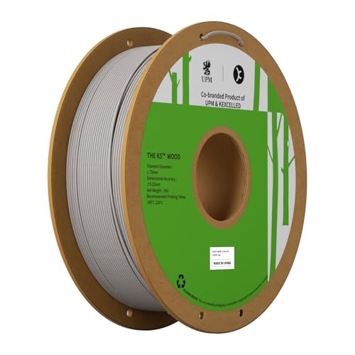 kexcelled PLA Holz Filament 1,75 mm, Wood PLA Echtholz, 3D Drucker Filament, Spezielles PLA Holzoptik, Echte Natürliche Holzfaser, Maßgenauigkeit +/- 0,03 mm, 1 kg Spule (2,2 lbs), Grau von kexcelled