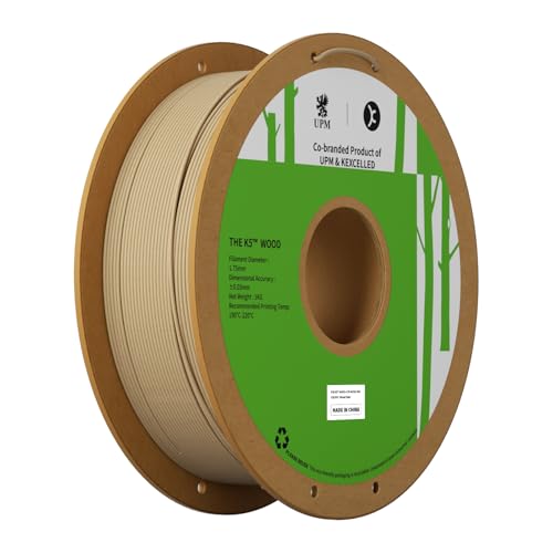 kexcelled PLA Holz Filament 1,75 mm, Wood PLA Echtholz, 3D Drucker Filament, Spezielles PLA Holzoptik, Echte Natürliche Holzfaser, Maßgenauigkeit +/- 0,03 mm, 1 kg Spule (2,2 lbs), Holzfarbe von kexcelled