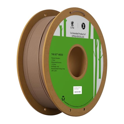 kexcelled PLA Holz Filament 1,75 mm, Wood PLA Echtholz, 3D Drucker Filament, Spezielles PLA Holzoptik, Echte Natürliche Holzfaser, Maßgenauigkeit +/- 0,03 mm, 1 kg Spule (2,2 lbs), Zedernholz Braun von kexcelled