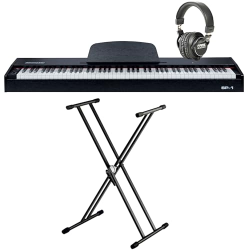 keymaXX SP-1 Stagepiano-Set, 88 Tasten Hammermechanik, USB MIDI, 128-fache Polyphonie, inklusive Ständer und Kopfhörer von keymaXX