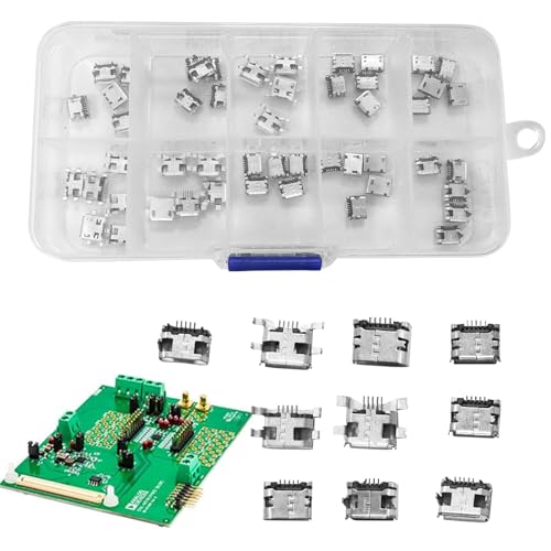 keyxer Hohe QualitätMicro USB Stecker & Buchsen-Sortiment (50 Stück, 10 Modelle) - Lötbare 5-Pin DIP 180° Adapter für Reparaturen, Handys und Elektronik-Ersatzteile，Micro USB Buchse Zum Löten von keyxer