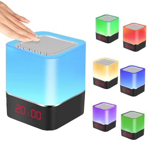 5 in 1 Wecker Bluetooth-Lautsprecher Nachtlicht, Nachttischlampe mit Berührungssensor, Dimmbares Warmes Licht und Farbwechsel, RGB LED Tischlampe, Kabelloser Lautsprecher für Kinder, Schlafzimmer 5 in 1 Wecker Bluetooth-Lautsprecher Nachtlicht, Nachttischlampe mit Berührungssensor, Dimmbares Warmes Licht und Farbwechsel, RGB LED Tischlampe, Kabelloser Lautsprecher für Kinder, Schlafzimmer von kieyeeno