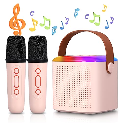 Mikrofon Karaoke Spielzeug, Bluetooth Karaoke Maschine mit 2 Kabellose Mikrofone für Kinder Erwachsene, Tragbares Wiederaufladbares Mikrofon mit Lautsprecher-Stimmwechseleffekt und LED Licht von kieyeeno