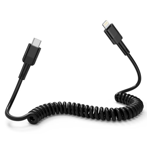 Spiralkabel USB C auf Light-ning Kabel, Apple Carplay Kabel USB C iPhone Ladekabel MFi Certified iPhone Ladekabel Kurz Schnell ladekabel,Spiral Cable für iPhone 14 13 12 11 Pro Max X XS XR 8 7 6 Plus von kigpozi