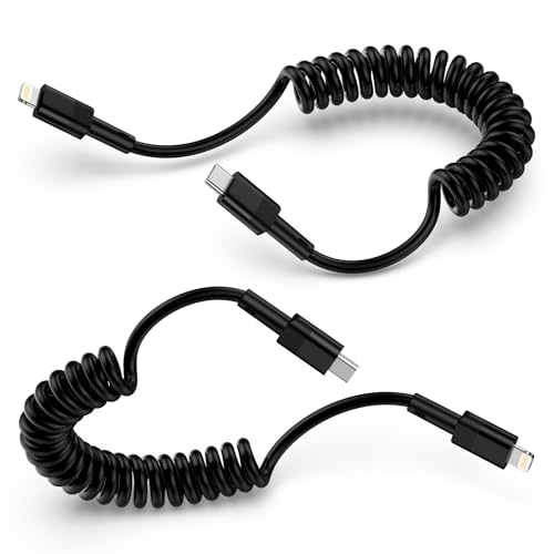 USB C auf Lightning Kabel,2 Pack 1.2M Apple Carplay Kabel USB C iPhone Ladekabel MFi Certified iPhone Ladekabel Kurz Schnell ladekabel,Spiral Cable für iPhone 14 13 12 11 Pro Max X XS XR 8 7 6 Plus von kigpozi
