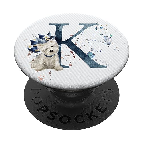 Blauer Monogramm Buchstabe K Initiale Maltipoo Hund PopSockets mit austauschbarem PopGrip von kimiqueMonogram