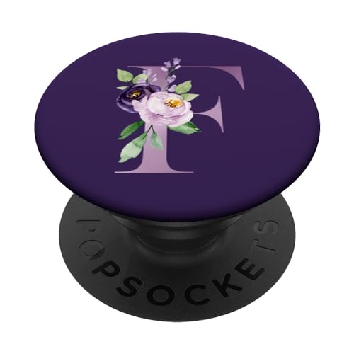 Buchstabe F Initiale Alphabet Monogramm Lila Violett Floral PopSockets mit austauschbarem PopGrip von kimiqueMonogram