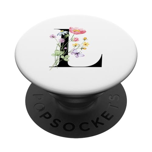Buchstabe L Initiale Alphabet Monogramm Schwarz Floral Flower PopSockets Klebender PopGrip Buchstabe L Initiale Alphabet Monogramm Schwarz Floral Flower PopSockets Klebender PopGrip von kimiqueMonogram