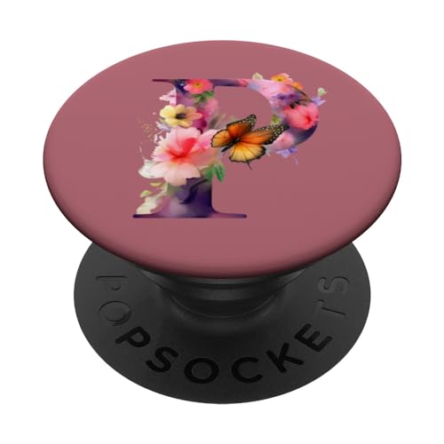 Buchstabe P Initiale Alphabet Monogramm Schmetterling Botanisch PopSockets mit austauschbarem PopGrip von kimiqueMonogram