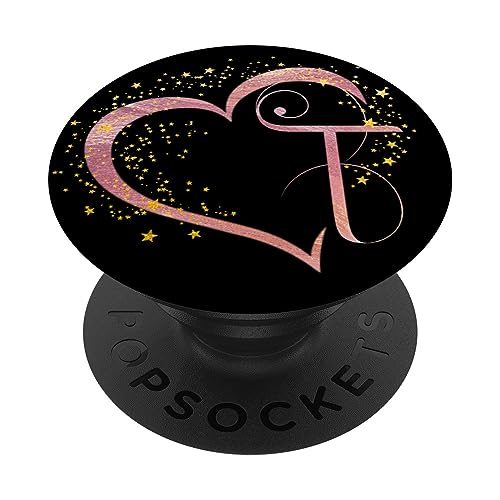 Buchstabe T Initiale Rosa Herz Monogramm PopSockets Klebender PopGrip von kimiqueMonogram