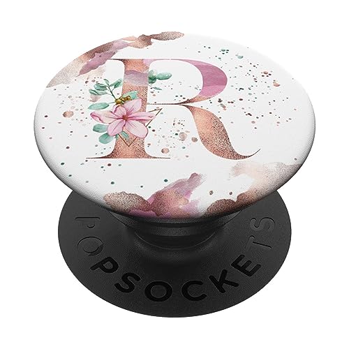 Lilafarbener Lavendel-Buchstabe R Blumen-Monogramm PopSockets mit austauschbarem PopGrip von kimiqueMonogram