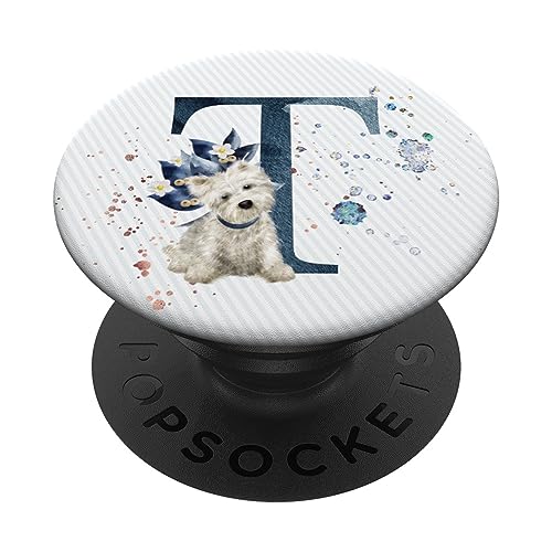 Maltipoo Hunde-Monogramm, Buchstabe T, Blau PopSockets mit austauschbarem PopGrip von kimiqueMonogram