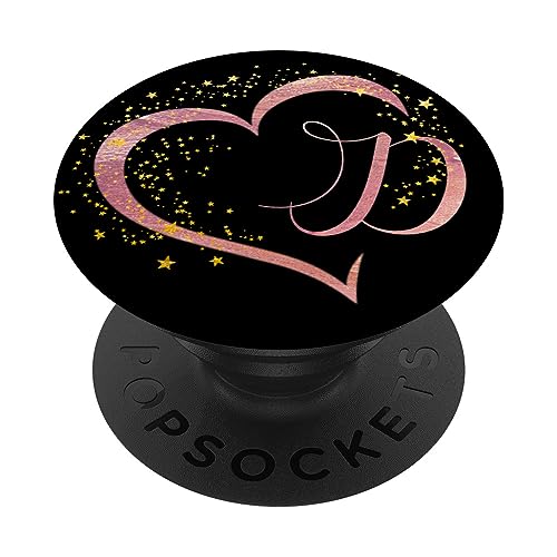 Monogramm Buchstabe D Initiale Rose Pink Heart PopSockets mit austauschbarem PopGrip von kimiqueMonogram