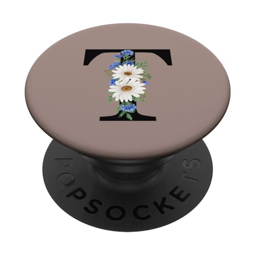 Monogramm Buchstabe T, Wildblumen-Taupe PopSockets mit austauschbarem PopGrip von kimiqueMonogram