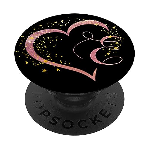 Rosa Buchstabe E Initiale Herz Monogramm PopSockets mit austauschbarem PopGrip von kimiqueMonogram