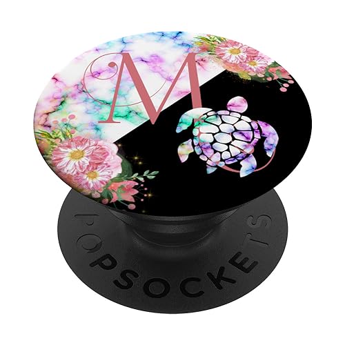 Rosa Buchstabe M Initiale Schildkröte Monogramm PopSockets mit austauschbarem PopGrip von kimiqueMonogram