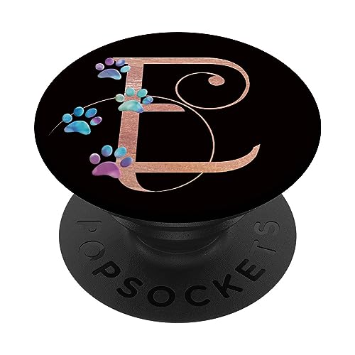 Rosa Monogramm Buchstabe E Initiale Katze Hund Regenbogen Pfote PopSockets mit austauschbarem PopGrip von kimiqueMonogram