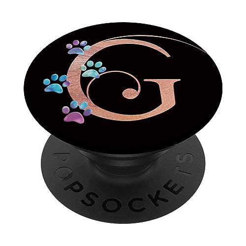 Rosa Monogramm Buchstabe G Katze Hund Regenbogen Pfote PopSockets mit austauschbarem PopGrip von kimiqueMonogram