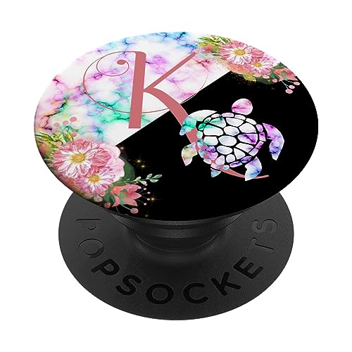 Rosa Monogramm Buchstabe K Initiale Rainbow Turtle PopSockets mit austauschbarem PopGrip von kimiqueMonogram