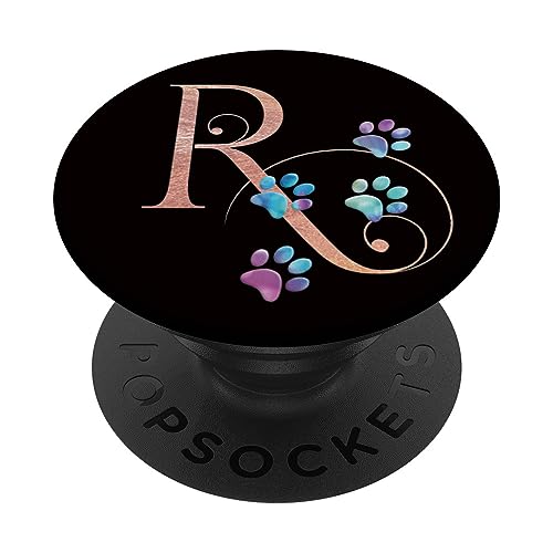 Rosa Monogramm Buchstabe R Katze Hund Regenbogen Pfote PopSockets mit austauschbarem PopGrip von kimiqueMonogram