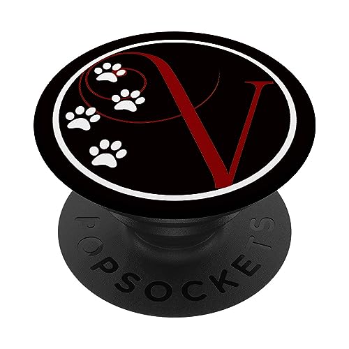 Rot Monogramm Buchstabe V Initiale Weiß Katze Hund Pfote PopSockets mit austauschbarem PopGrip Rot Monogramm Buchstabe V Initiale Weiß Katze Hund Pfote PopSockets mit austauschbarem PopGrip von kimiqueMonogram
