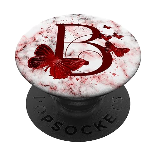 Roter Schmetterling Buchstabe B Initiale Monogramm PopSockets mit austauschbarem PopGrip von kimiqueMonogram