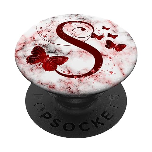 Roter Schmetterling Buchstabe S Initiale Monogramm PopSockets mit austauschbarem PopGrip von kimiqueMonogram