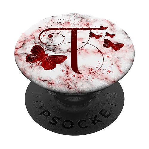Roter Schmetterling Buchstabe T Initiale Monogramm PopSockets mit austauschbarem PopGrip Roter Schmetterling Buchstabe T Initiale Monogramm PopSockets mit austauschbarem PopGrip von kimiqueMonogram