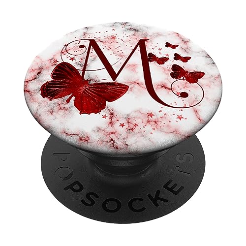 Roter Schmetterling personalisierter Buchstabe M Monogramm PopSockets mit austauschbarem PopGrip von kimiqueMonogram