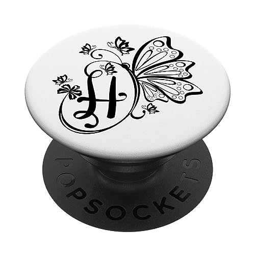 Schwarzer Buchstabe H Initiale Monogramm Schmetterling PopSockets mit austauschbarem PopGrip von kimiqueMonogram