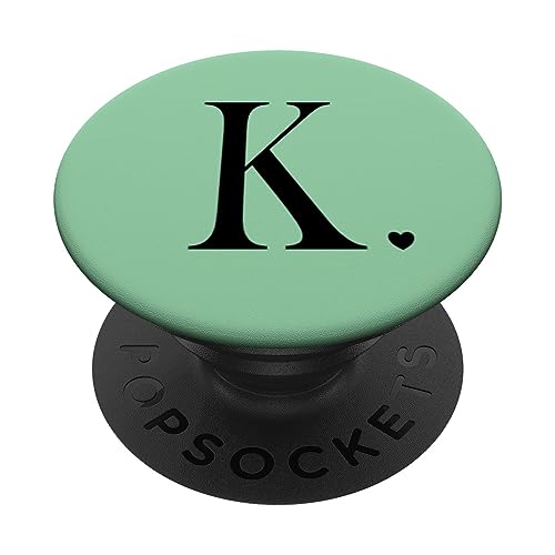 Schwarzer Buchstabe K Initiale Herz Monogramm Grün PopSockets mit austauschbarem PopGrip von kimiqueMonogram