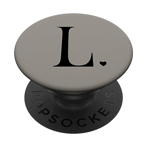 Schwarzer Buchstabe L Initiale Herz Monogramm Grau PopSockets mit austauschbarem PopGrip von kimiqueMonogram