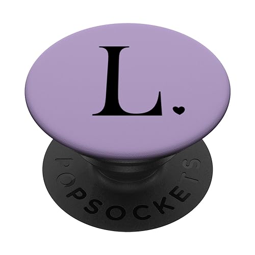 Schwarzer Buchstabe L Initiale Herz Monogramm Lila PopSockets mit austauschbarem PopGrip von kimiqueMonogram