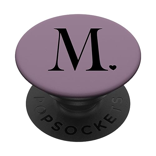 Schwarzer Buchstabe M, Initiale Herz Monogramm, Violett PopSockets mit austauschbarem PopGrip von kimiqueMonogram