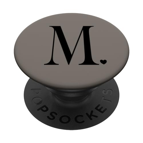 Schwarzer Buchstabe M Initiale Herz Monogramm Hellbraun PopSockets mit austauschbarem PopGrip von kimiqueMonogram