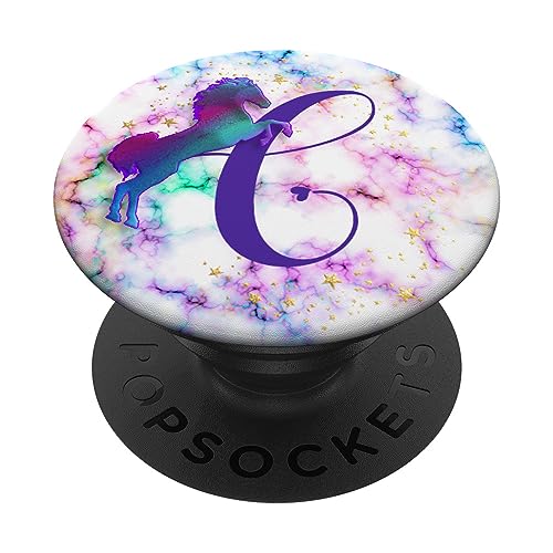 Violetter Buchstabe C Initiale Pferd Monogramm PopSockets mit austauschbarem PopGrip von kimiqueMonogram