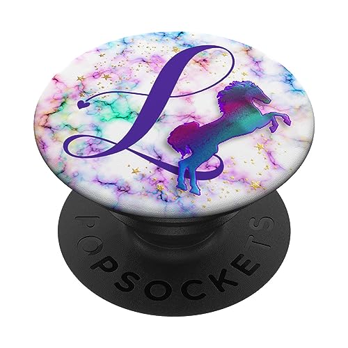 Violetter Buchstabe L Initiale Pferd Aquarell Monogramm PopSockets mit austauschbarem PopGrip von kimiqueMonogram