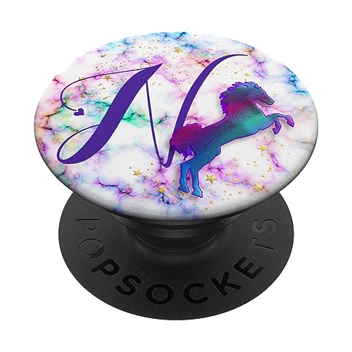 Violetter Buchstabe N Initiale Pferd Aquarell Monogramm PopSockets mit austauschbarem PopGrip von kimiqueMonogram