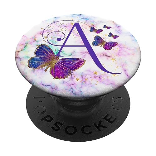 Violetter Schmetterling Buchstabe A Monogramm Initiale PopSockets mit austauschbarem PopGrip von kimiqueMonogram