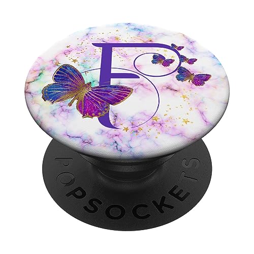 Violetter Schmetterling Buchstabe F Monogramm PopSockets mit austauschbarem PopGrip von kimiqueMonogram