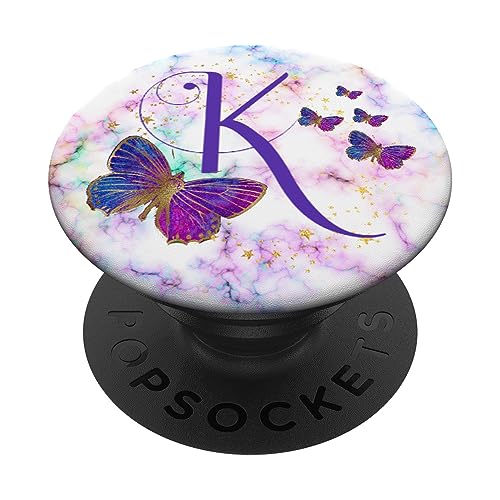 Violetter Schmetterling Buchstabe K Initiale Monogramm PopSockets mit austauschbarem PopGrip von kimiqueMonogram
