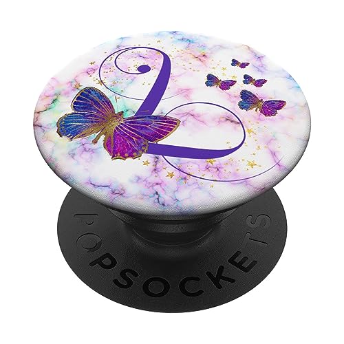 Violetter Schmetterling Buchstabe L Initiale Monogramm PopSockets mit austauschbarem PopGrip von kimiqueMonogram