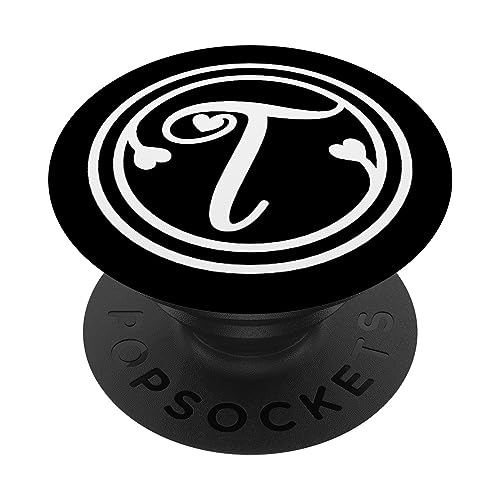 Weißer Buchstabe T Initiale Herz Monogramm PopSockets mit austauschbarem PopGrip Weißer Buchstabe T Initiale Herz Monogramm PopSockets mit austauschbarem PopGrip von kimiqueMonogram
