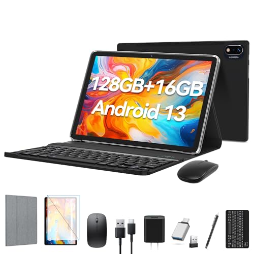 Android 13 Tablet 2024 Neuestes 10 Zoll Octa-Core Tablet, 128 GB ROM + 16 GB RAM (8 + 8 virtuell) + 1 TB Erweiterung, 5G WiFi Tablet mit 13 MP + 8 MP Kamera, 8000 mAh Akku, 2 in 1 Tablet mit Tastatur, von kimlok